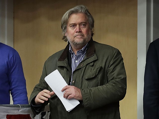 EAU CLAIRE, WI - NOVEMBER 01: Republican presidential nominee Donald Trump's campaign CEO Steve Bannon attends a campaign rally at the W.L. Zorn Arena November 1, 2016 in Eau Claire, Wisconsin. Wisconsin Governor Scott Walker, who ran against Trump for the Republican nomination and eventually dropped out, introduced Trump and …