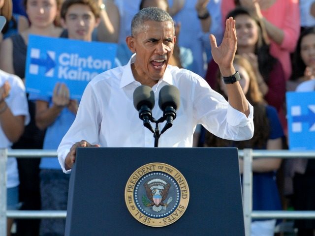 President Barack Obama speaks to a crowd of 16,000 people while campaigning for Democratic Presidential nominee Hillary Clinton at the University of Chapel Hill on November 2, 2016 in Chapel Hill, North Carolina. President Obama mentioned the Klan.