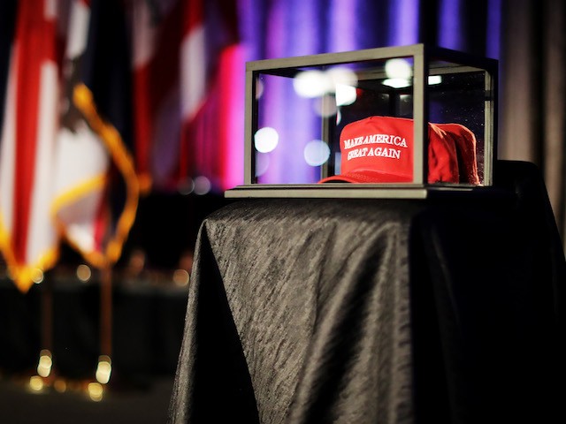 NEW YORK, NY - NOVEMBER 08:  A "Make America Great Again" hat sits in a glass case during Republican presidential nominee Donald Trump's election night party at the New York Hilton Midtown on November 8, 2016 in New York City. Americans today will choose between Republican presidential nominee Donald Trump and Democratic presidential nominee Hillary Clinton as they go to the polls to vote for the next president of the United States.  (Photo by Chip Somodevilla/Getty Images)