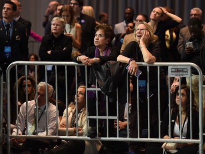 People watch elections returns during election night at the Jacob K. Javits Convention Cen
