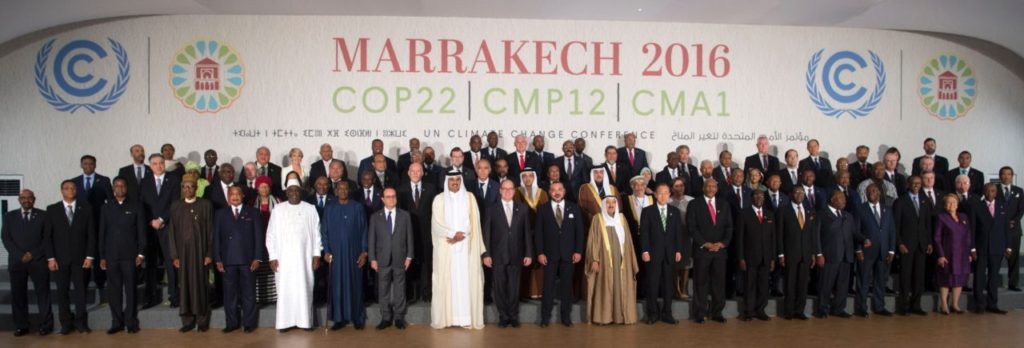World leaders pose for a family photo at the UN World Climate Change Conference 2016 in Marrakesh on November 15, 2016. The US "must respect" the commitments made under President Barack Obama, his French counterpart Francois Hollande said at the UN climate summit held in the shadow of Donald Trump's victory. / AFP / FADEL SENNA (Photo credit should read FADEL SENNA/AFP/Getty Images)