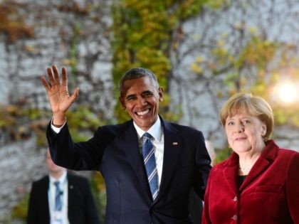 President Barack Obama is greeted by German Chancellor Angela Merkel upon arrival at the c