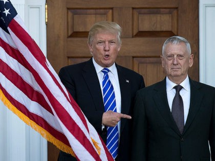 BEDMINSTER TOWNSHIP, NJ - NOVEMBER 19: (L to R) President-elect Donald Trump welcomes retired United States Marine Corps general James Mattis as they pose for a photo before their meeting at Trump International Golf Club, November 19, 2016 in Bedminster Township, New Jersey. Trump and his transition team are in …