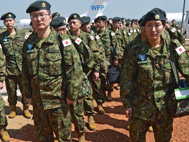 Members of the Japanese Ground Self-Defence Force (GSDF) arrive at the airport in Juba, So