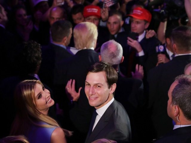 NEW YORK, NY - NOVEMBER 09: Jared Kushner and his wife Ivanka Trump acknowledge the crowd