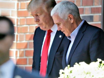 FILE - In this July 13, 2016 file photo, Republican presidential candidate Donald Trump leaves the Indiana Governor's residence with Gov. Mike Pence in Indianapolis. Trump has chosen Pence as his running mate, adding political experience and conservative bona fides to his Republican presidential ticket. Trump announced his decision on …