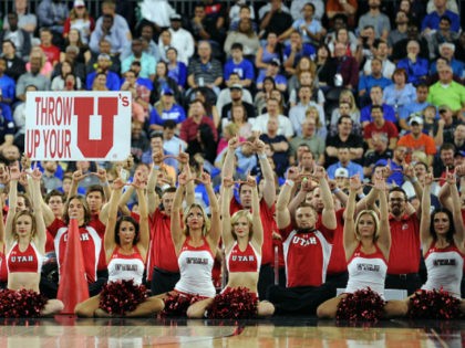 HOUSTON, TX - MARCH 27: Cheerleaders of the Utah Utes perform against the Duke Blue Devils during the South Regional Semifinal round of the 2015 NCAA Men's Basketball Tournament at NRG Stadium on March 27, 2015 in Houston, Texas. Duke won 63-57. (Photo by Lance King/Getty Images)