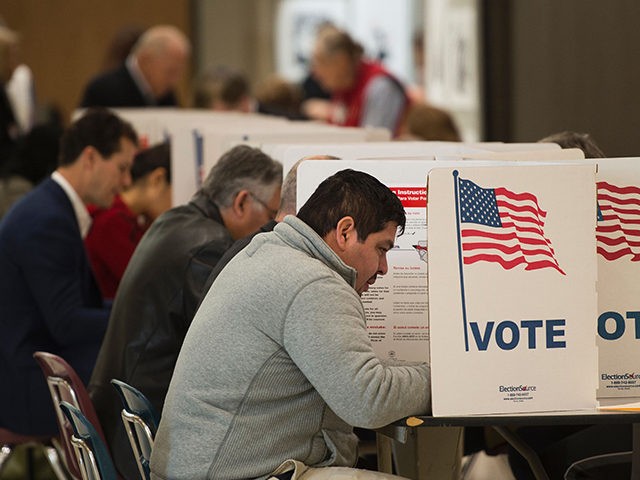 People vote at a polling place at a high school in McLean, Virginia during the US presidential election on November 8, 2016. / AFP / ANDREW CABALLERO-REYNOLDS (Photo credit should read ANDREW CABALLERO-REYNOLDS/AFP/Getty Images)