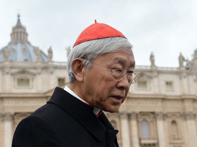 Hong Kong cardinal Joseph Zen Ze-Kiun walks on St Peter's square after a pre-conclave meet