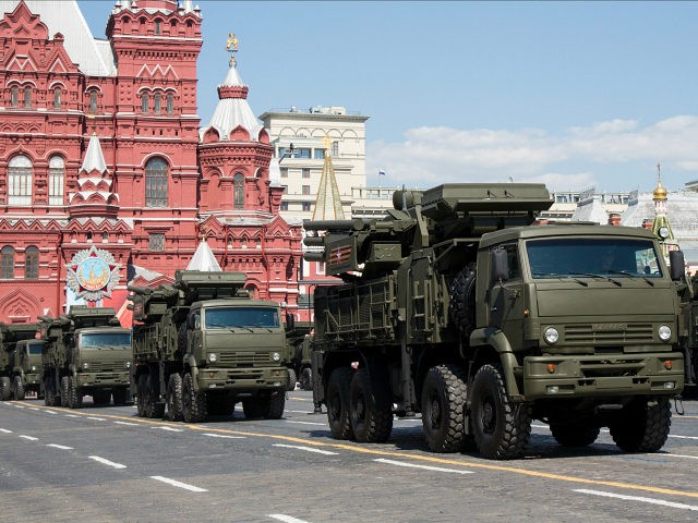 Russian air defense systems the Pantsyr-S1 drive during the Victory Day Parade on the Red