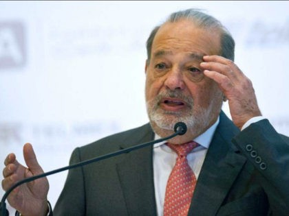 Mexican Tycon Carlos Slim delivers a speech during the launch of the digital platform App-
