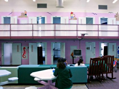 A dorm area is shown at the T. Don Hutto Residential Center in Taylor, Texas, during a tou