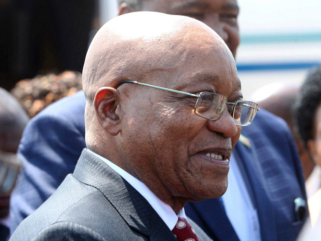 South African President Jacob Zuma is seen upon arrival in Harare, Zimbabwe, Thursday, Nov, 3, 2016. Zuma has travelled to neighboring Zimbabwe on state business following the release of a state watchdog report indicating possible South African government corruption linked to him and his associates. (AP Photo/Tsvangirayi Mukwazhi)
