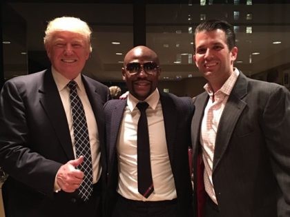 Donald Trump, Floyd Mayweather, Donald Trump, Jr. in Brooklyn, NY to promote Showtime Boxing