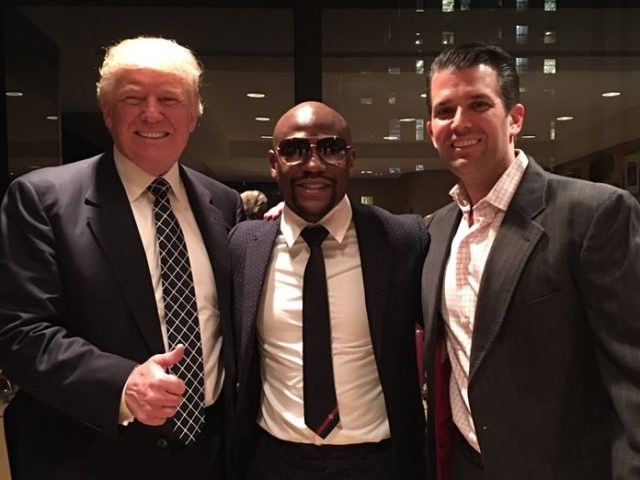 Donald Trump, Floyd Mayweather, Donald Trump, Jr. in Brooklyn, NY to promote Showtime Boxi