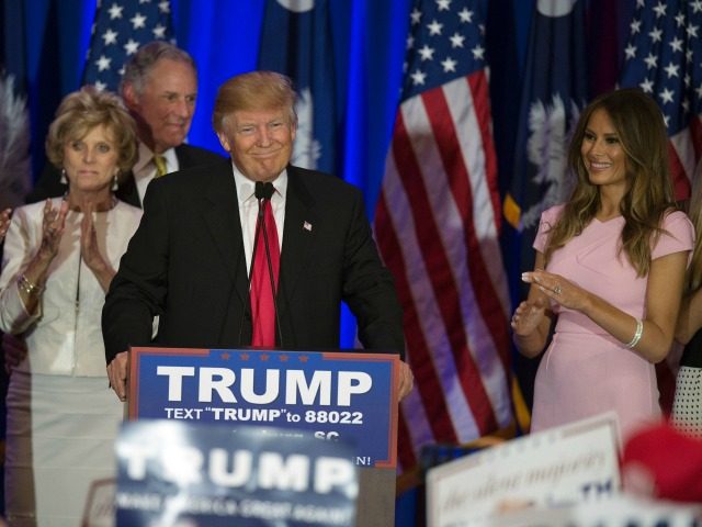 Republican presidential candidate Donald Trump celebrates winning the South Carolina prima