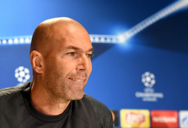 Real Madrid French head coach Zinedine Zidane addresses a press conference at the Legia Wa