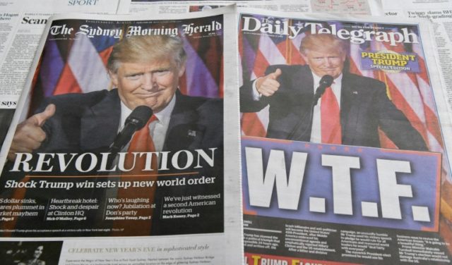 Newspapers in Sydney headline the win by Donald Trump who has yet to detail his foreign po