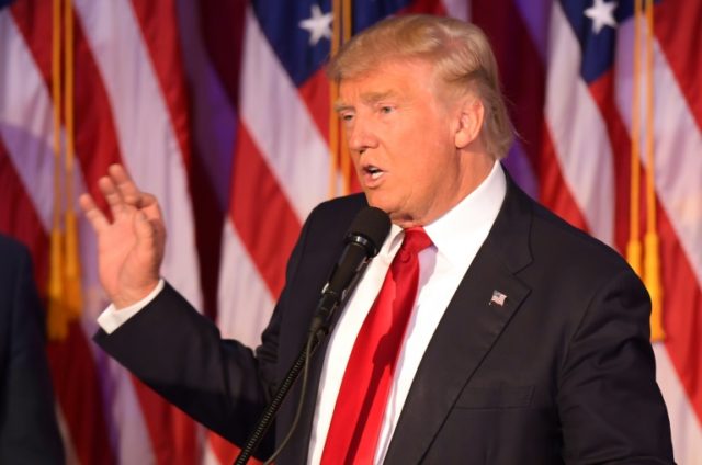 Republican presidential elect Donald Trump speaks during election night at the New York Hi