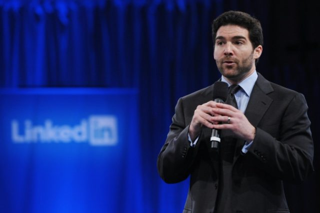 LinkedIn CEO Jeff Weiner speaks during a meeting in Mountain View, California on September