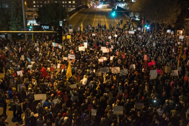 Anti-Trump protesters at the University of Minnesota on November 10, 2016