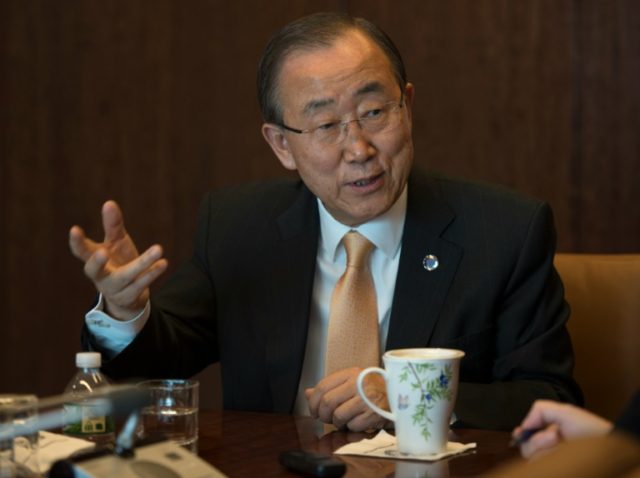 The United Nations Secretary General Ban Ki-moon answers questions during an interview wit