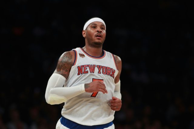 Carmelo Anthony of the New York Knicks was whistled for a non-shooting foul on Boston's Am