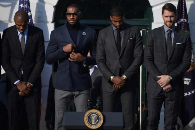 Cleveland Cavaliers' LeBron James (2nd L), pictured at an event hosted by President Obama