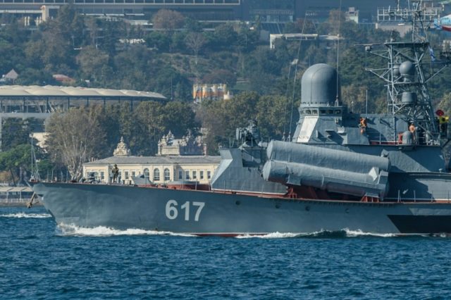The Russian warship "Mirage" passes the Bosphorus strait in Istanbul, on October 7, 2016