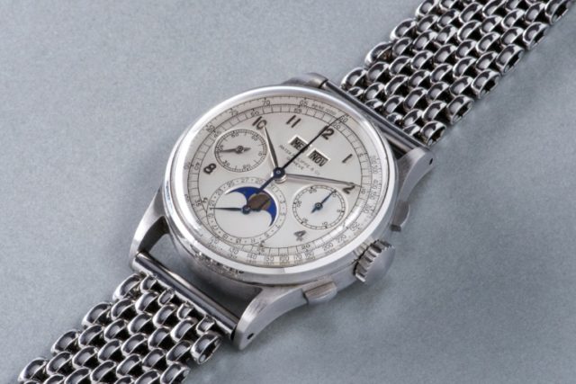 The Patek Philippe stainless steel perpetual calendar chronograph wristwatch with moon pha