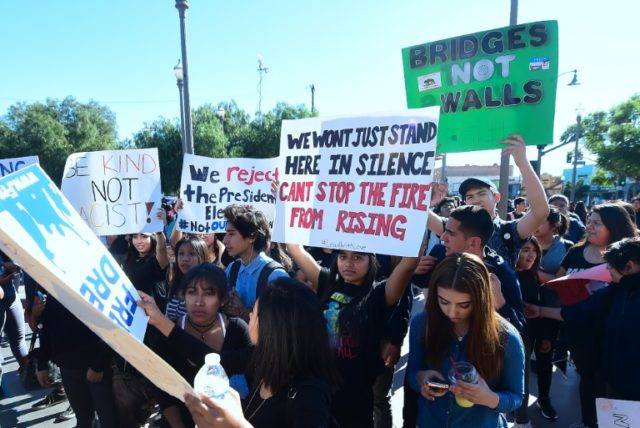 Students from East Los Angeles high schools march to Mariachi Plaza to protest against Pre