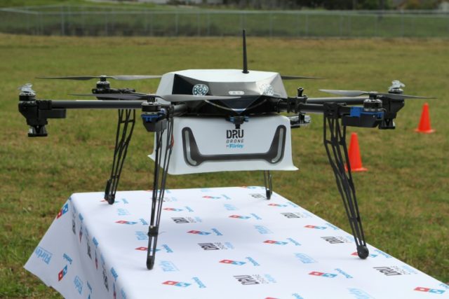 A drone designed to deliver pizzas in seen in Whangaparaoa, New Zealand, on November 16, 2