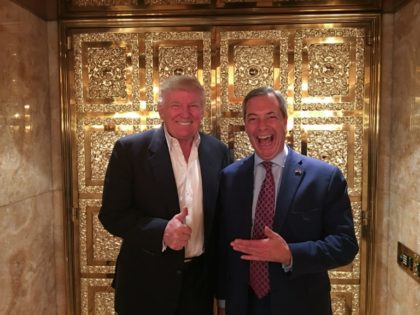 UK Independence Party leader Nigel Farage (right) poses with US President-elect Donald Tru