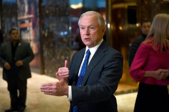 US Senator Jeff Sessions talks to the media at Trump Tower in New York, on November 17, 20