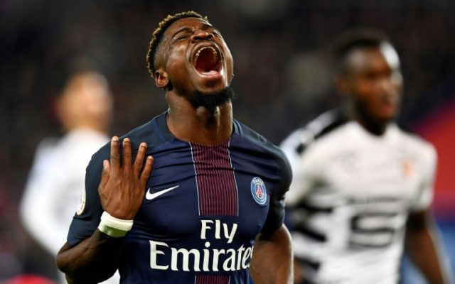 Paris Saint-Germain's Ivorian defender Serge Aurier reacts during the French L1 match betw