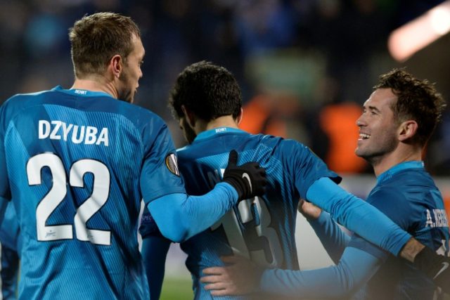 Zenit St Petersburg celebrated a 2-0 Europa League defeat of Israeli side Maccabi Tel-Aviv