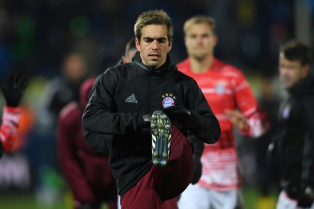 Bayern Munich defender Philipp Lahm warms up prior to the UEFA Champions League match agai