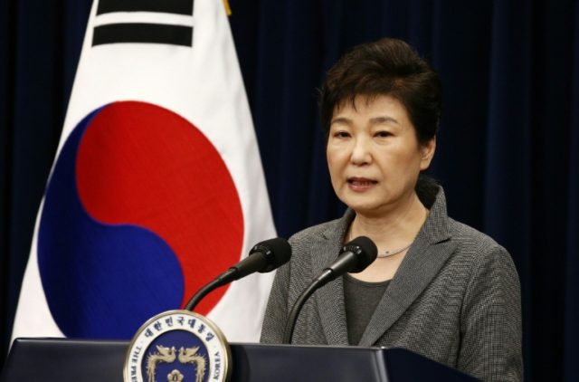 South Korean President Park Geun-Hye addresses the nation from the presidential Blue House