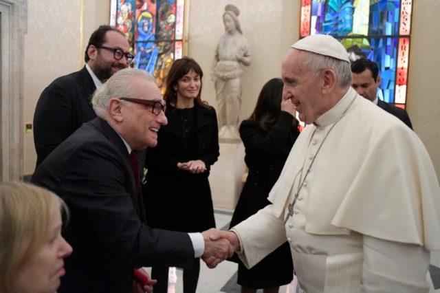 Pope Francis (R) meets with US director Martin Scorsese, on November 30, 2016 at the Vatic