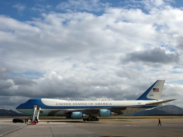 Air Force One is seen at Athens International Airport Eleftherios Venizelos, Wednesday, No