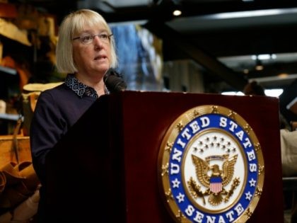 U.S. Sen. Patty Murray, D-Wash., speaks at the C.C. Filson Co. store and factory, Wednesday, Aug. 31, 2016, in Seattle. Murray was at the outdoor clothing and luggage retailer to talk about her efforts to pass legislation to expand access to paid sick days for workers. (