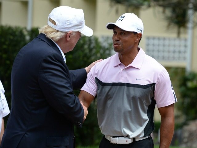 Donald Trump and Tiger Woods at the Tiger Woods Villa prior to the start of the World Golf