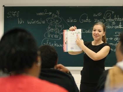 POTSDAM, GERMANY - NOVEMBER 11: Instructor Paulina Kedziora leads an intermediate German