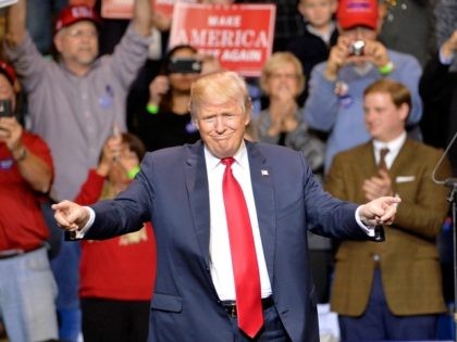esident-elect Donald Trump points to his supporters during his 'Thank You' rally at Crown Coliseum on December 6, 2016 in Fayetteville, North Carolina. Trump took time off from selecting the cabinet for his incoming administration to celebrate his victory in the general election. (Photo by