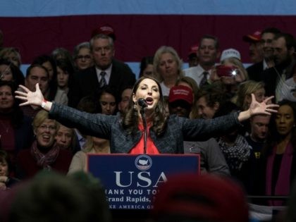Michigan Republican Party Chair Ronna Romney McDaniel speaks before President-elect Donald Trump at the DeltaPlex Arena, December 9, 2016 in Grand Rapids, Michigan.