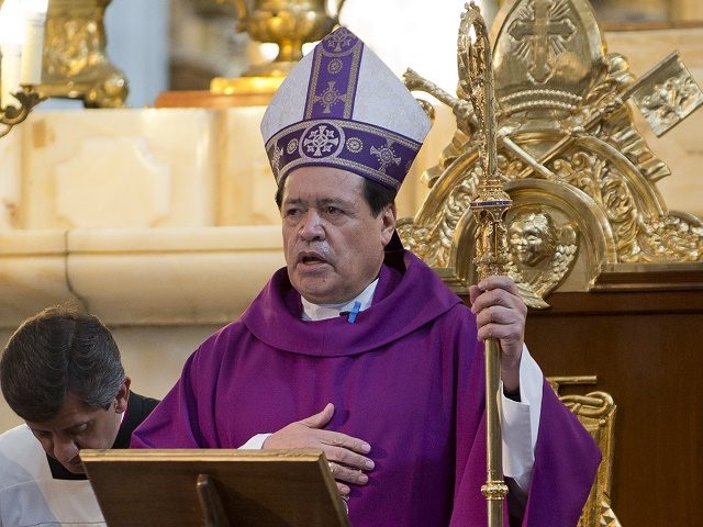 Mexican Cardinal Norberto Rivera speaks during a mass for Ash Wednesday, opening Lent, the