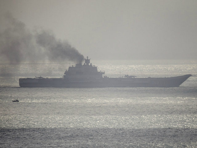 DOVER, ENGLAND - OCTOBER 21: The Russian aircraft carrier Admiral Kuznetsov passes through