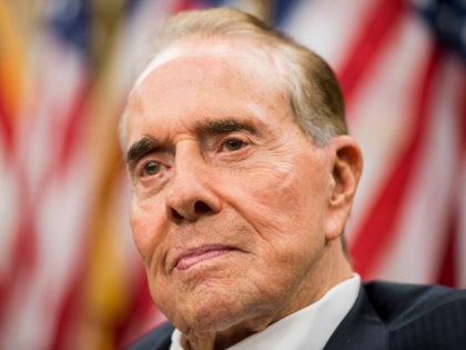UNITED STATES - JULY 27: Former Senate Majority Leader Bob Dole, R-Kan., participates in the news conference in the Capitol Visitor Center marking the 25th anniversary of the Americans with Disabilities Act on Monday, July 27, 2015. (Photo By Bill Clark/CQ Roll Call) (CQ Roll Call via AP Images)