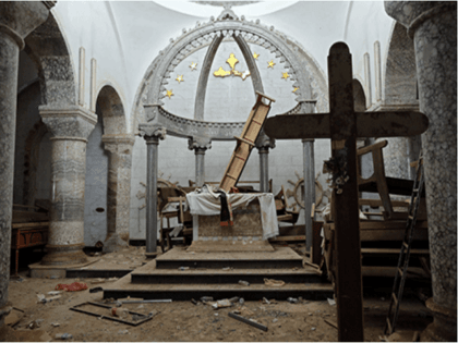 A church in Iraq smashed up by ISIS.