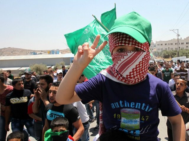 A child flashes the sign of victory during a demonstration of Palestinian Islamist Hamas supporters in support of Jerusalem's Al-Aqsa mosque on July 31, 2015 in the Israeli-controlled area called H2, in the West Bank town of Hebron. The protesters also demonstrated in reaction to the death of a Palestinian …